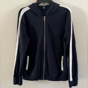 Women’s Chaps zip, hooded light weight jacket, Navy, white trim size L